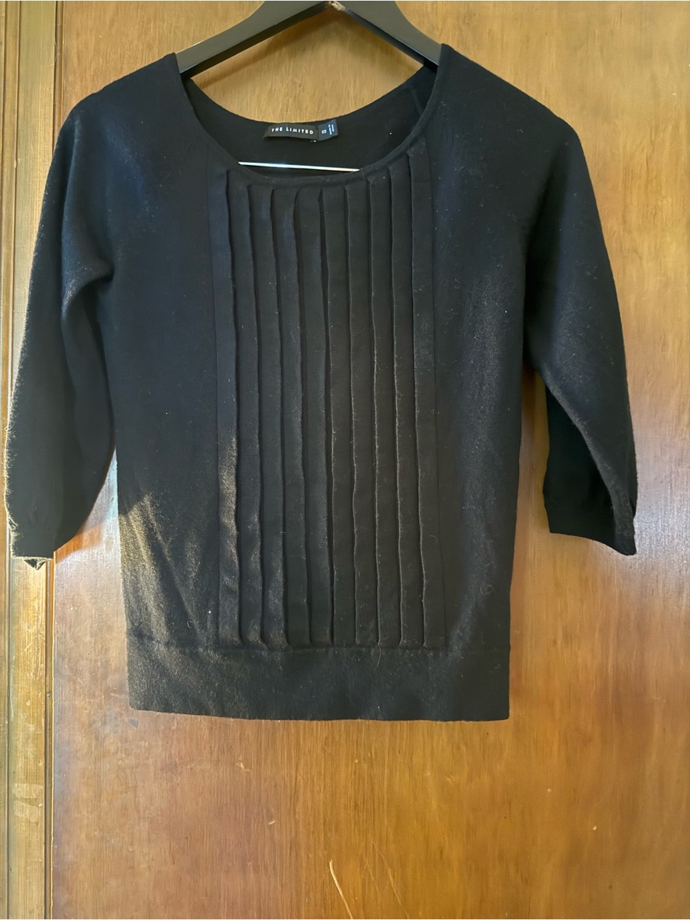 The Limited Black Pleated Front Crewneck Sweater